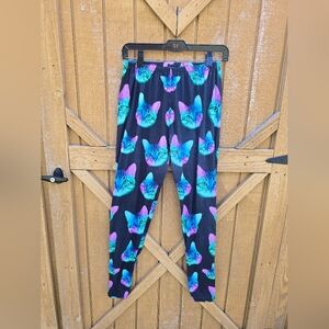 Cat Print Leggings - Black and Blue